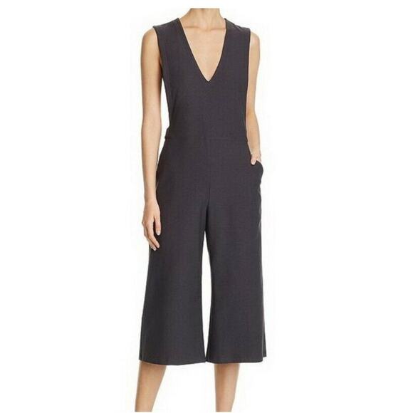 EILEEN FISHER V-NECK CROP JUMPSUIT GRAPHITE WASHABLE STRETCH CREPE NWOT SIZE XL - Picture 1 of 9